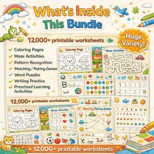 12,000+ Preschool Worksheets Bundle | Coloring, Mazes, Writing & Learning Activities