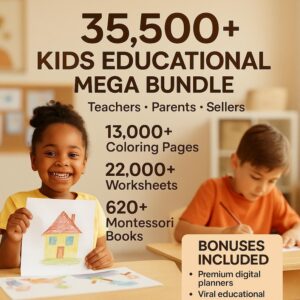 35,500+ Educational Printables for Kids | PLR & MRR Worksheets & Coloring Pages Bundle