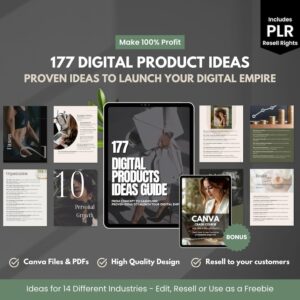 177 Digital Product Ideas | PLR Canva Guide for Passive Income & Side Hustles