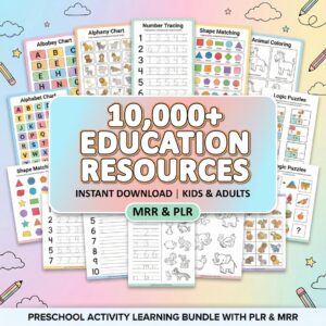 10,000+ Kids Activity Bundle | Educational Worksheets & Coloring Books with PLR & MRR Rights