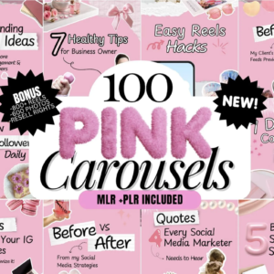 100 Aesthetic Pink Instagram Carousel Templates | Editable Canva | PLR + MRR