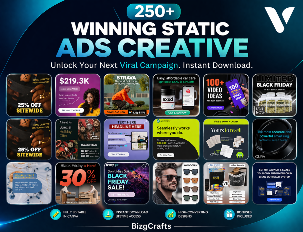 250+ Canva Ad Templates Bundle | Facebook, Ecommerce Ads (Digital Download)